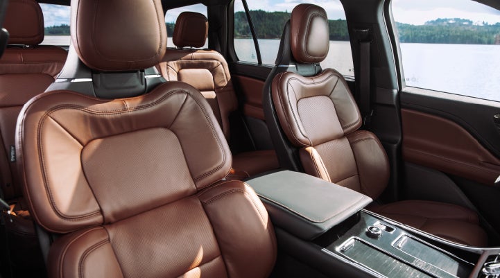 The front row's Perfect Position Seats in a 2024 Lincoln Aviator® Reserve model with Ebony Roast interior | Joe Cooper Lincoln of Edmond in Oklahoma City OK