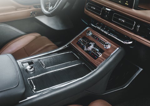 The front center console of a 2024 Lincoln Aviator® SUV is shown | Joe Cooper Lincoln of Edmond in Oklahoma City OK