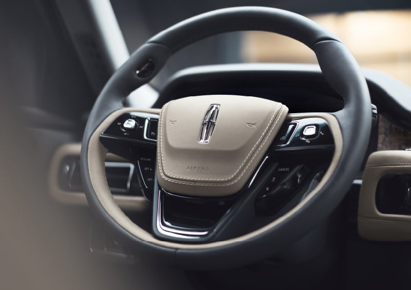 The intuitively placed controls of the steering wheel on a 2024 Lincoln Aviator® SUV | Joe Cooper Lincoln of Edmond in Oklahoma City OK
